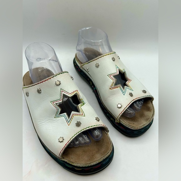 vintage Dr Marten Star Cut Out Studded Slides Made In England RAINBOW STITCHING - Picture 15 of 17